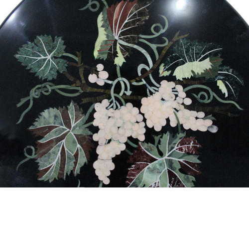 Marquetry Art Inlay Black Round Marble Top Coffee Table