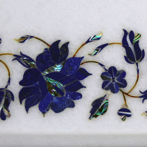 Vintage White Marble Table Top Inlaid Lapis Lazuli