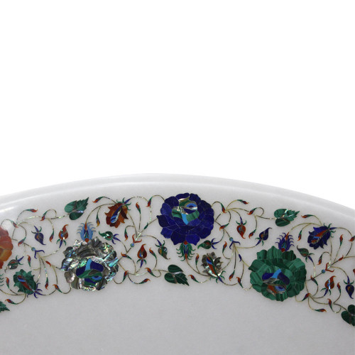 White Marble Inlay Table Top Floral Design
