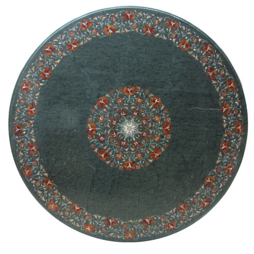 Green Marble Inlay Coffee Table Top For Outdoor Dining