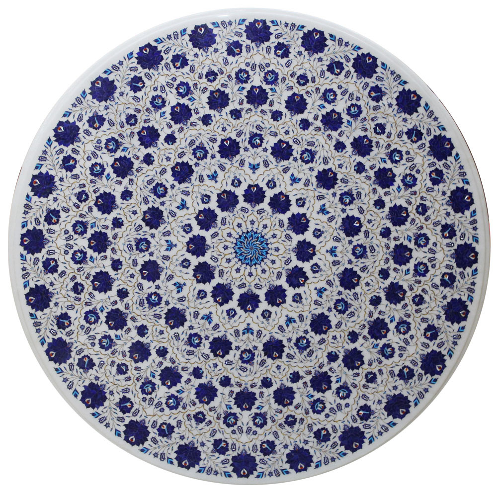 Details about   12" White Marble Table Top Coffee Side Inlay Lapis Mosaic Home Decor G722 