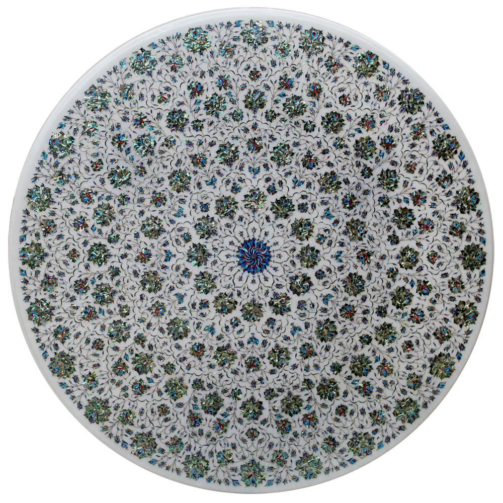 Details about   12" Floral Inlay Semi Precious Stone Work White Corner  Marble Table Top 