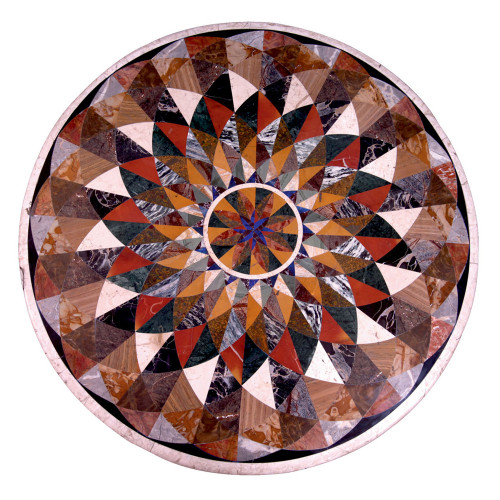 Italian Inlay Coffee Table Top Inlaid With Semi Precious Gemstones Round Marble Center Table Top 36" x 36" Inches Pietra Dura Table Top For