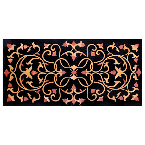 Italian Black Marble Inlay Dining Table Top | Pietra Dura Craft Work Antique Piece For Your Home | Inlaid Stone Semi Precious | Handmade Art