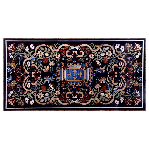 Novara Dining Table Black Marble Inlaid With Semi Precious Gemstones Delicate Pietre Dure Inlay Work Handmade Dining Table Top For Home