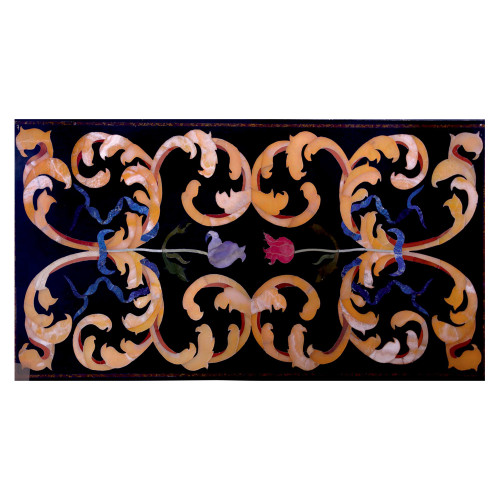 Villa Antique Handmade Marble Dining Table Top Inlaid With Semi Precious Gemstones | Pietre Dure Inlay Work Dining Table For Home Decor