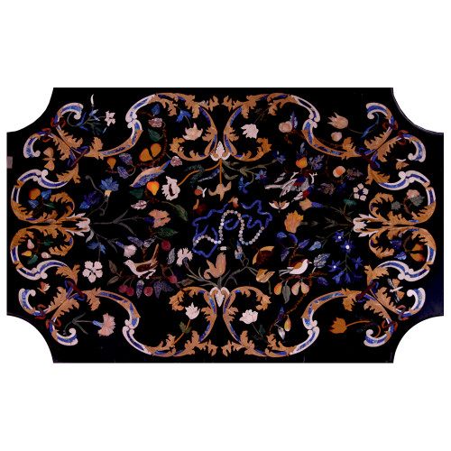 Milan Dining Table Top Decorative With Semi Precious Gemstones Pietra Dura Inlay Craft Work Handmade Marble Dining Table For Home and Hotel