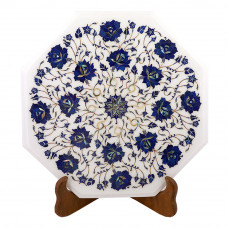 Floral Pietra Dura Octagonal white Marble Side Table