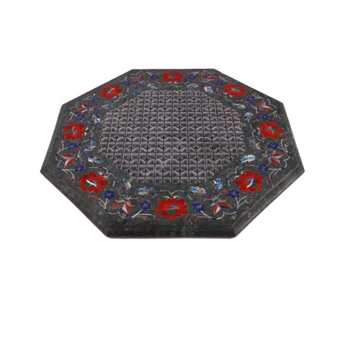 Pietra Dura Filigree Work Inlay Green Marble Side Table For Home