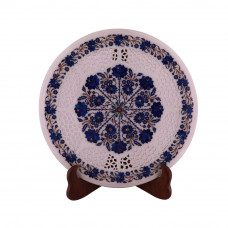 Handmade Round White Marble Coffee Table Inlay Lapis Lazuli Gemstone 