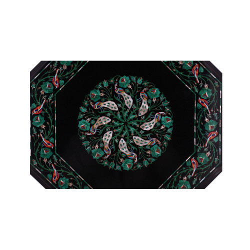 Solid Gemstone Inlay Handmade Octagonal Black Marble Side Table
