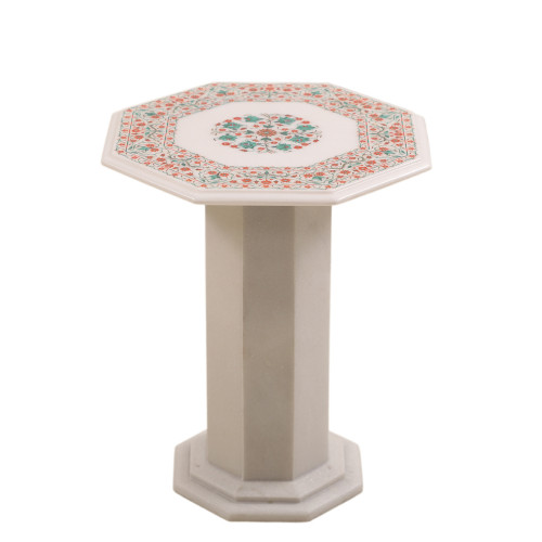 Carnelian Gemstone Inlay White Marble Bedside Table Top For Bedroom