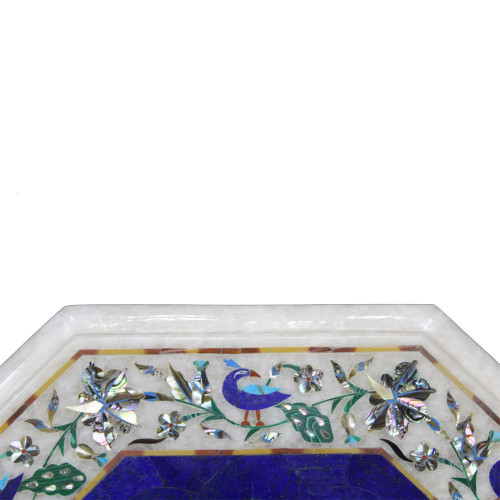 Tajmahal Design Pink Marble Inlay Side Table For Home Decoration