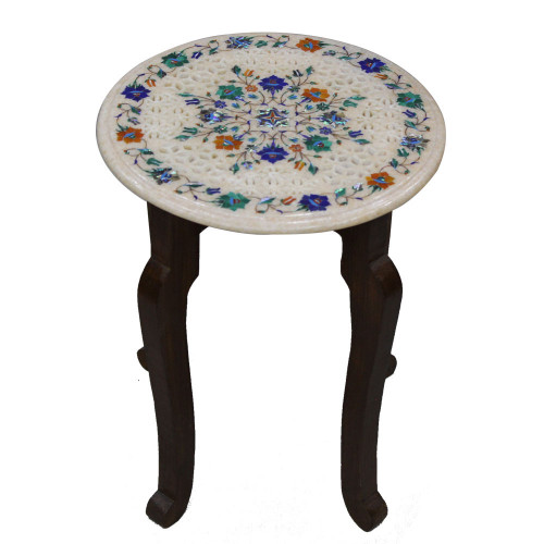 Handmade White Marble Italian Table Top Pietra Dura Work