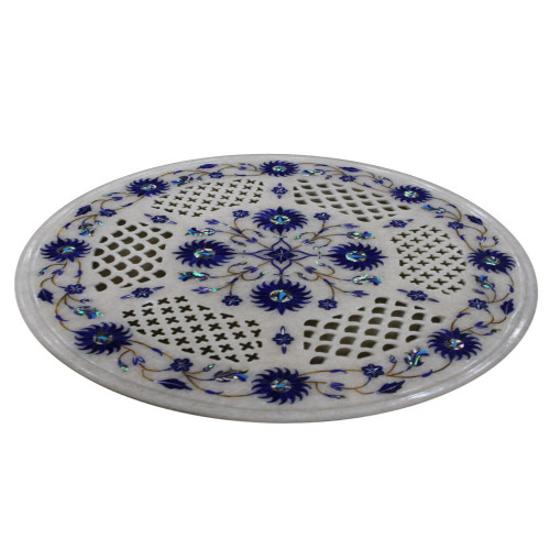 White Marble Round Coffee Table With Filigree Work