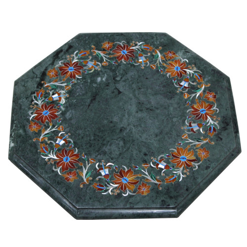 Green Marble Inlay Table Top Pietra Dura