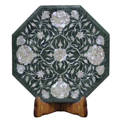 Beautiful Green Marble End Table Top Pietra Dura