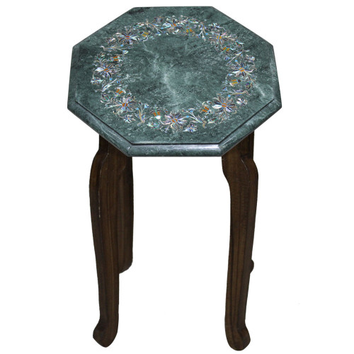 Octagonal Green Marble Inlay Bedside Table Top 