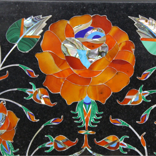 Black Marble Octagonal Table Top Floral Design