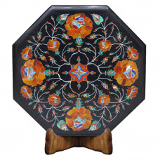 Black Marble Octagonal Table Top Floral Design
