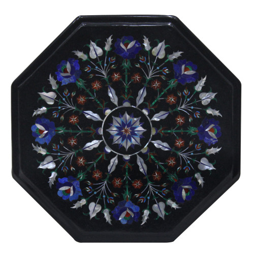 Luxury Black Marble Side Table Top Inlaid Lapis Lazuli