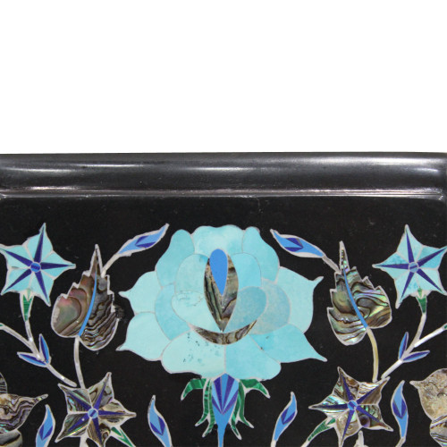 Display Black Marble Pietra Dura Inlay End Table Top