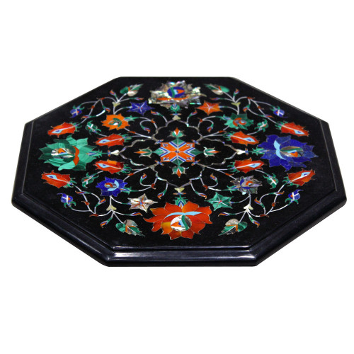 Octagonal Black Marble Inlay Side Table For Home Decoration