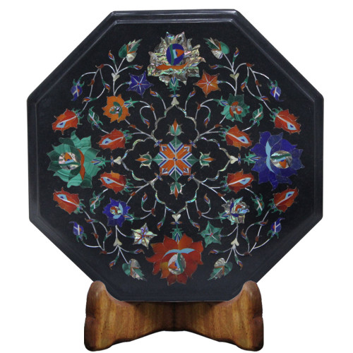 Octagonal Black Marble Inlay Side Table For Home Decoration