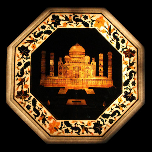 Tajmahal Inlay White Marble Bedside Table Top