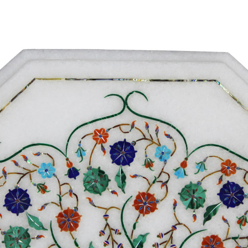 White Marble Inlay Bedside Table Top