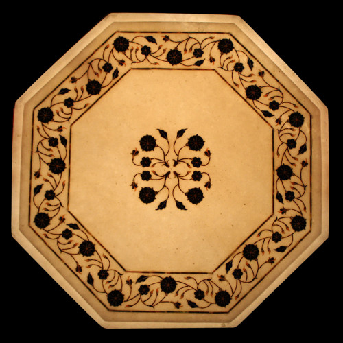 Unique Design White Marble Inlay End Table Top Scagliola Art