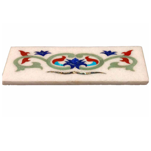 White Marble Floor Tile Inlaid Pietra Dura Art