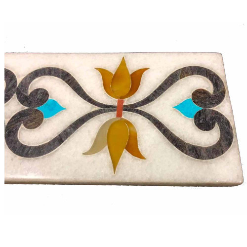 Turquoise Gemstone Inlaid White Marble Wall Tiles