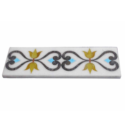 Turquoise Gemstone Inlaid White Marble Wall Tiles