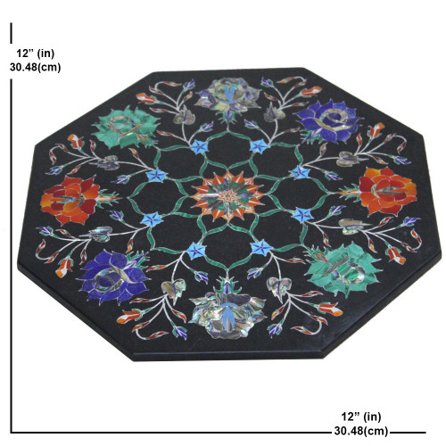Black Marble Tile Handmade Pietra Dura Art