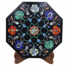 Black Marble Tile Handmade Pietra Dura Art