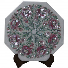 Vintage White Marble Tile Inlaid Semi Precious Stones