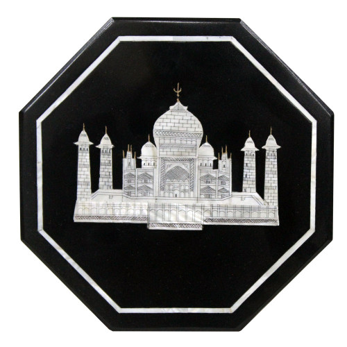 Octagonal Black Marble Tile Inlaid Mother of Pearl