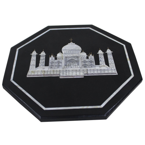 Octagonal Black Marble Tile Inlaid Mother of Pearl