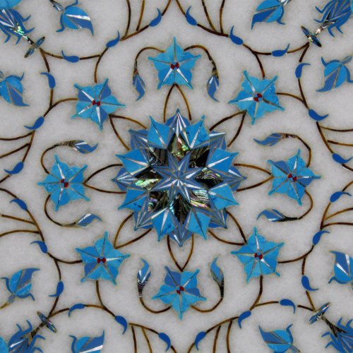 White Marble Inlay Pattern Tile Pietra Dura Art
