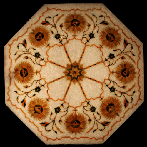 White Marble Inlay Floor Tile Inlaid Semi Precious Stones
