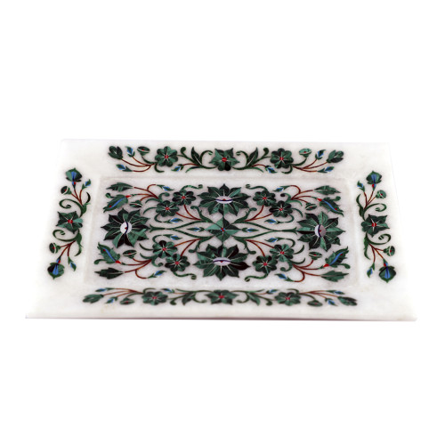 Rectangular White Marble Inlay Decorative Tray For Home Decor