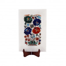 White Marble Inlay Decorative Serving Trays Floral Design