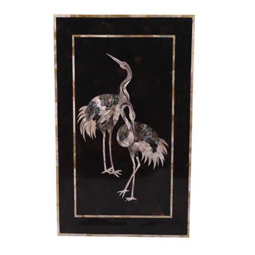 Rectangular Black Marble Wall Decorative Tray Inlay Bird Mosaic Art