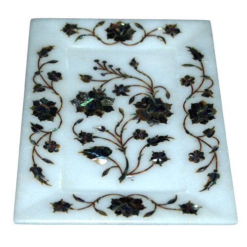 Antique Art Work Inlay Marble Serving Tray For Kitchen