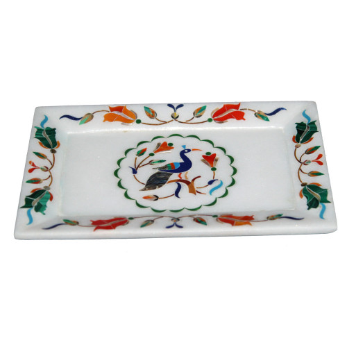 Marquetry Art Inlay White Marble Home Decorative Tray