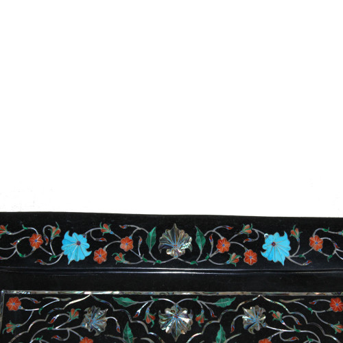 Black Marble Tray Inlay Traditional Indian Pietra Dura Art Work