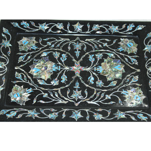 Black Marble Tray Vintage Mughal Era Art Work  For Home Decoration