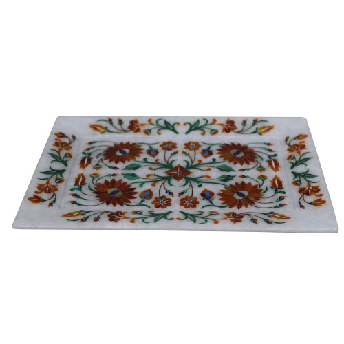 Rectangle Antique White Marble Tray For Round Coffee Table Top