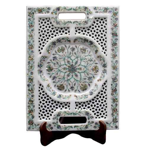 Marble Decorative Serving Tray Filigree Work